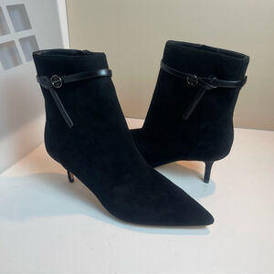 Nine West Ansell Glam Stiletto Kitten Heel Dress Ankle Boots Black Suede W 12